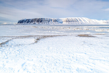 Svalbard, arctic nature in winter. 