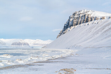 The coast of the arctic ocean in Svalbard