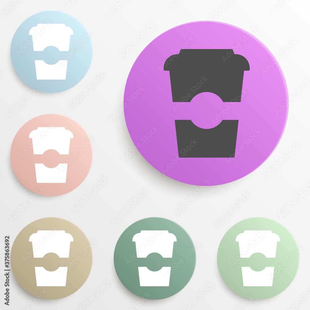 Aufkleber plastic cup for coffee badge color set. simple glyph, flat vector of web icons for ui and ux, websit
