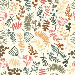 Seamless vector pattern with abstract flower. Doodles are colorful flowers. Template for fabric, paper