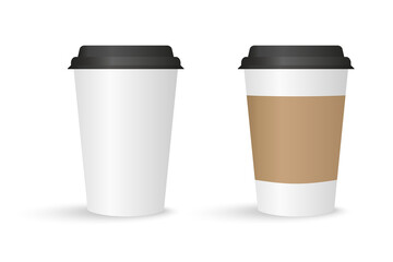 Coffee cup mockup with a shadow. Paper cup for tea or coffee. Caffeine drink container. Vector illustration.