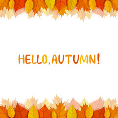 Autumn leaves frame. Border. Invitation template with yellow and orange leaves. Vector background. With text. For the design of banners, invitations, cards, flyers. Isolated on white.