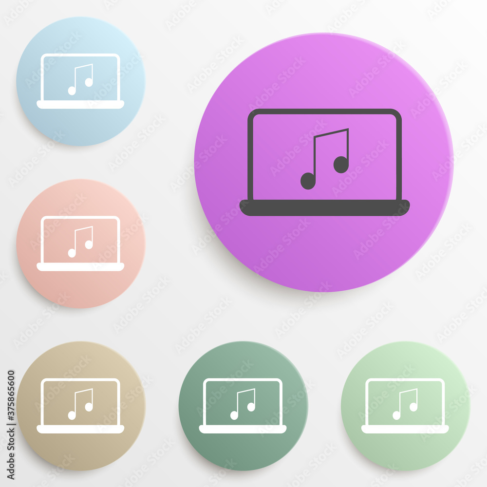 Poster music on laptop badge color set. simple glyph, flat vector of web icons for ui and ux, website or mo