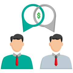 Merger and Acquisition negotiation Concept, Two Businessman bargaining on possible Consolidation on white background, M&A Vector Color Icon Design 