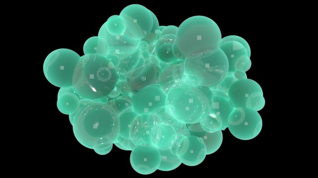 3d Render Green Bubbles On Black Background