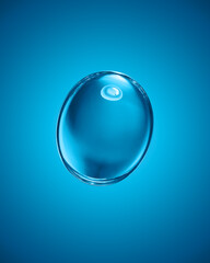 Perfect bubble of air in water. Oxygen in blue liquid formula.