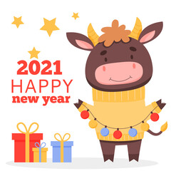 2021, animal, asia, asian, astrology sign, banner, bull, calendar, card, cartoon, celebration, characters, china, chinese, christmas, colorful, couple, cow, cute, decoration, design, element, festival