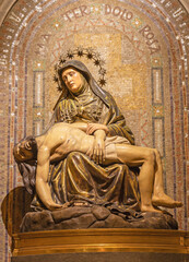 BARCELONA, SPAIN - MARCH 5, 2020: The carved polychrome sculpture of Pieta (Deposition) in the...