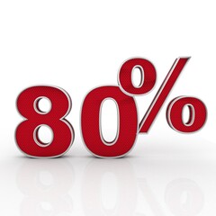 80 Percent Discount Symbol on White Background 3D Render Illustration