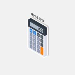 Calculator and Digital number left view White Stroke and Shadow icon vector isometric.