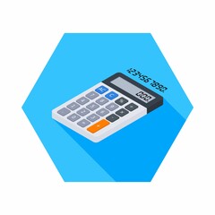 Calculator and Digital number left view icon vector isometric.