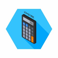 Calculator and Digital number left view icon vector isometric.