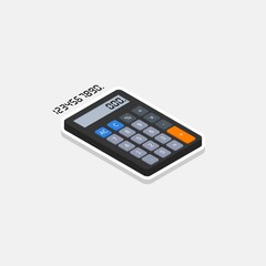 Calculator and Digital number right view White Stroke and Shadow icon vector isometric.