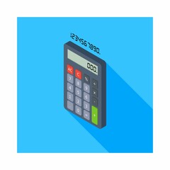 Calculator and Digital number left view icon vector isometric.