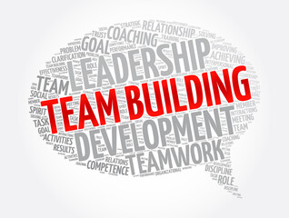 Team building message bubble word cloud collage, business concept background