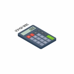Calculator and Digital number right view White Background icon vector isometric.