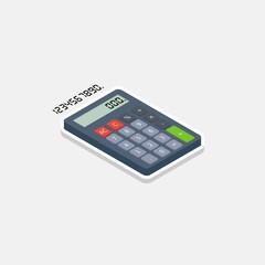 Calculator and Digital number right view White Stroke and Shadow icon vector isometric.