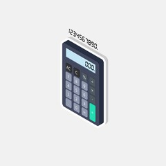 Calculator and Digital number left view White Stroke and Shadow icon vector isometric.