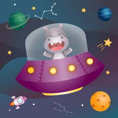 a Cute hippo in the space galaxy