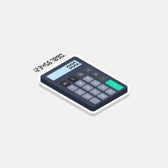 Calculator and Digital number right view White Stroke and Shadow icon vector isometric.