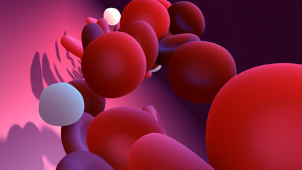 Blood white and red blood cell circulating in the circulatory system, veins, arteries and capillaries