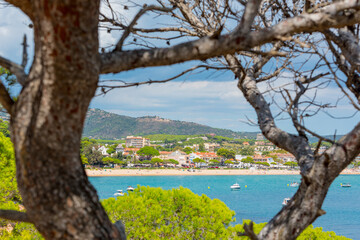 View to Sant Pol beach in the Village of Sant Feliu de Guixols at Costa Brava in Catalonia,Mediterranean Sea,Spain