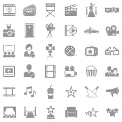 Cinema Icons. Gray Flat Design. Vector Illustration.