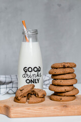 chocolate chip cookies and milk