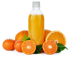 Bottle of fresh orange juice isolated on white