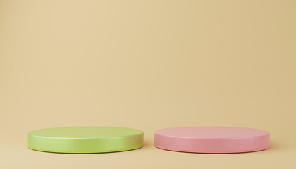 3d rendered with geometric pastel cylinder podium platform for cosmetic pedestal product presentation.Mock up design empty space. Abstract composition in pastel background modern style