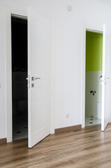 New Scandinavian-style apartment with white doors and white walls