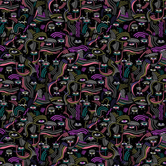 Modern doodle psychedelic fashion eyes seamless pattern in minimalist Memphis style with eyes.
