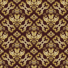 Orient vector classic pattern. Seamless abstract brown and golden background with vintage elements. Orient golden background. Ornament for wallpaper and packaging