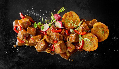 Spicy red hot chili beef goulash or ragout