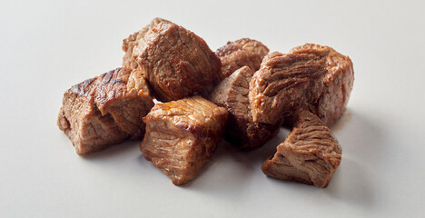Cubed braised lean beef or venison for a goulash