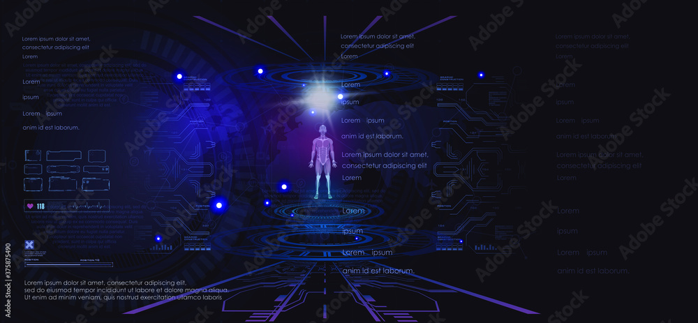 Poster futuristic cyber background. human and technology. techno background. robotics. background for video
