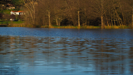 Vaguelettes sur la surface d'un lac, dans le Gers