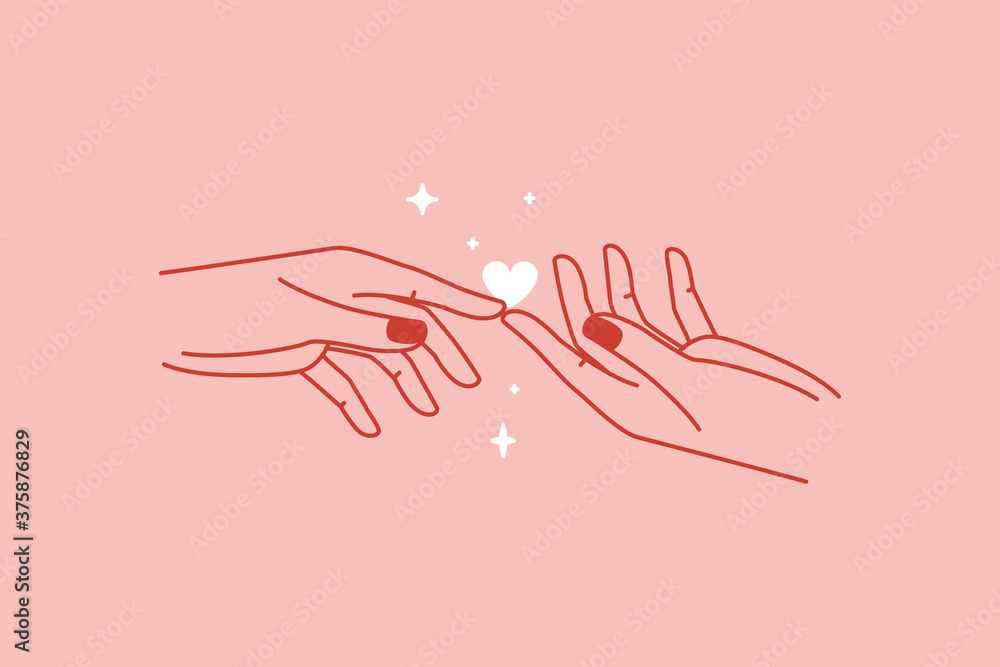 Poster Vector abstract logo design template in simple linear style - hands gesture, love and friendship concepts - tattoo and sticker design element. Valentine's day greeting card in minimal style