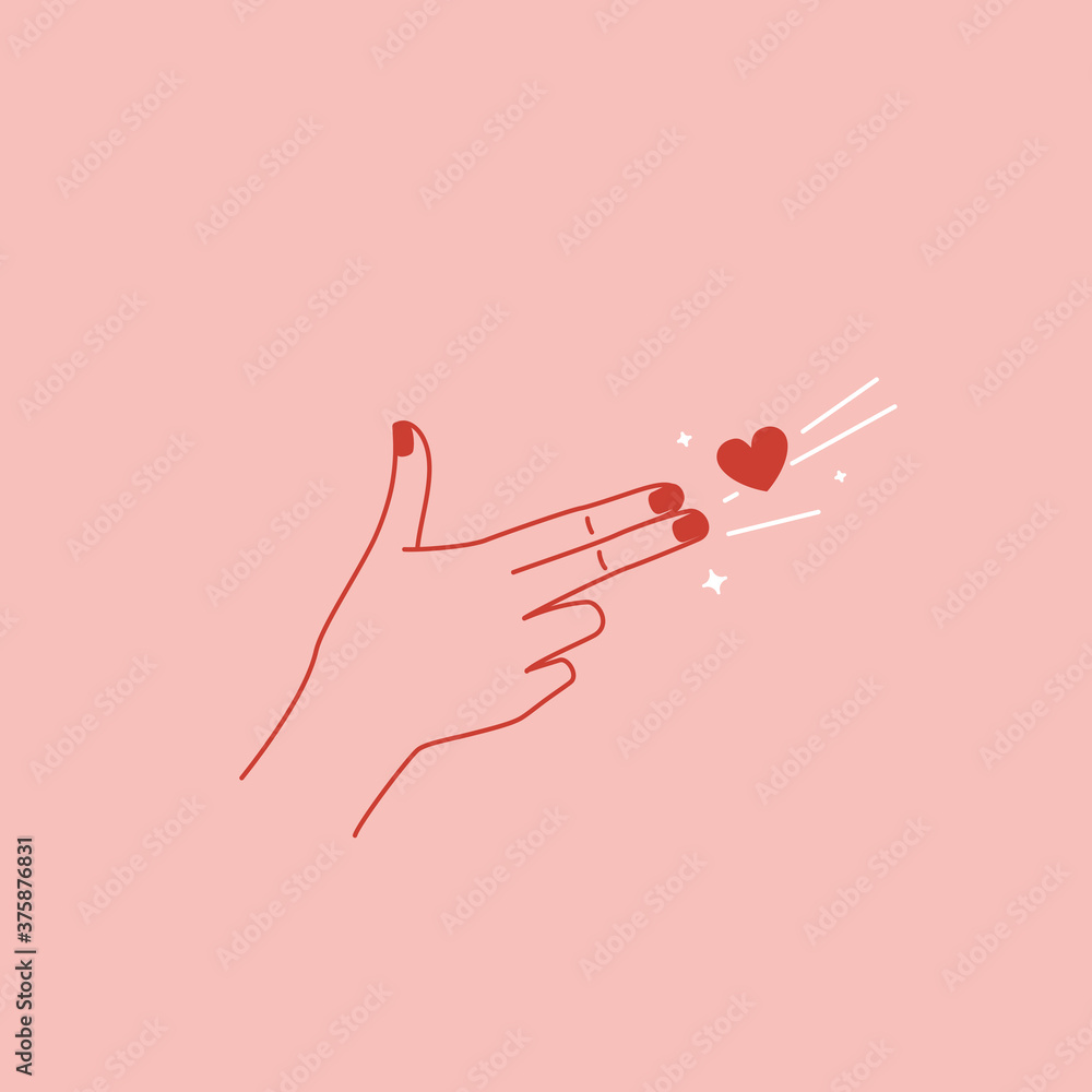 Poster Vector abstract logo design template in simple linear style - hands gesture, love and friendship concepts - tattoo and sticker design element. Valentine's day greeting card in minimal style