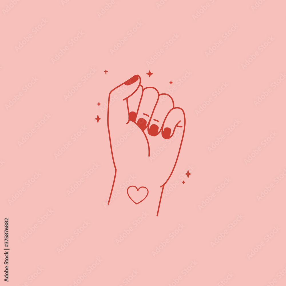Poster Vector abstract logo design template in simple linear style - hands gesture, love and friendship concepts - tattoo and sticker design element. Valentine's day greeting card in minimal style