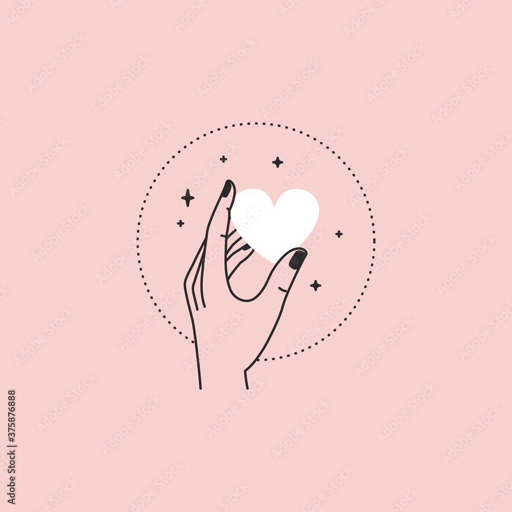 Poster Vector abstract logo design template in simple linear style - hands gesture, love and friendship concepts - tattoo and sticker design element. Valentine's day greeting card in minimal style