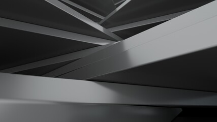 Black metal panels of rectangular shape. Random chaotic position. Abstract composition. 3d rendering