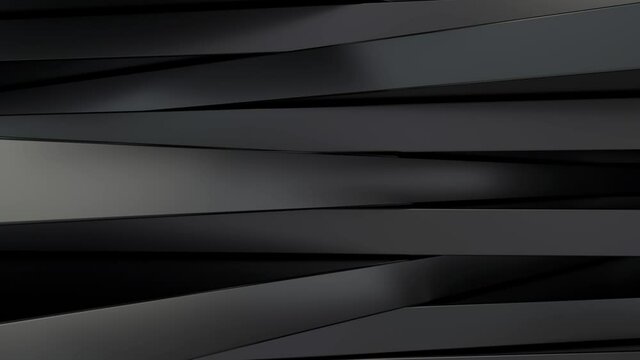 Black metal panels of rectangular shape. Random chaotic movement. Abstract composition. Looped motion. 3d animation in 4K