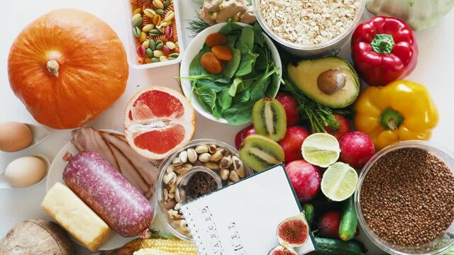 Balanced diet healthy food, Organic products for healthy nutrition, 4K