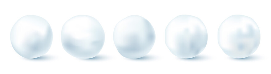 Snowball isolated on white background. Snowballs collection. Frozen ice ball. Winter decoration for Christmas or New Year. Vector snow.
