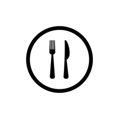 spoon, fork, knife & plate icon vector symbol of restaurant isolated illustration white background