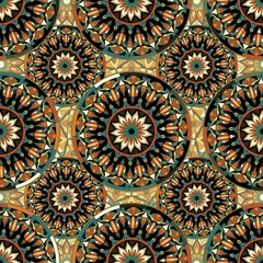 Seamless repeating pattern of colored mandalas