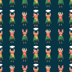 Seamless pattern for Happy Chinese new year 2021 - funny bulls. illustration. Great for wrapping paper, textile, wrapping paper.