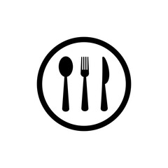 spoon, fork, knife & plate icon vector symbol of restaurant isolated illustration white background