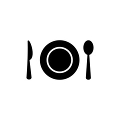spoon, fork, knife & plate icon vector symbol of restaurant isolated illustration white background